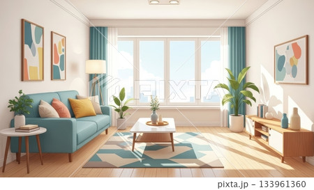 年末の大掃除を家族みんなで楽しむ明るく温かなイラスト 133961360