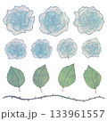 手書き風・青い薔薇のイラストセット 133961557