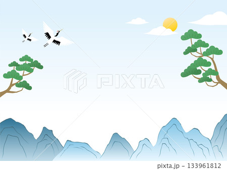 Vector illustration of a landscape with pine trees and mountains. 133961812