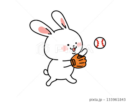 野球の練習をするかわいいウサギさん 133961843