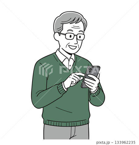 スマートフォンを操作するシニア男性のイラスト 133962235