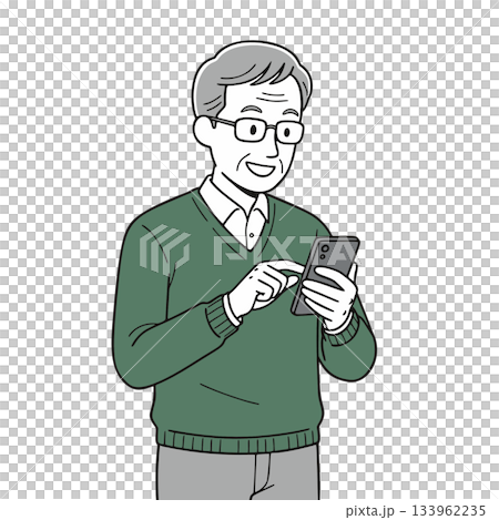 スマートフォンを操作するシニア男性のイラスト 133962235