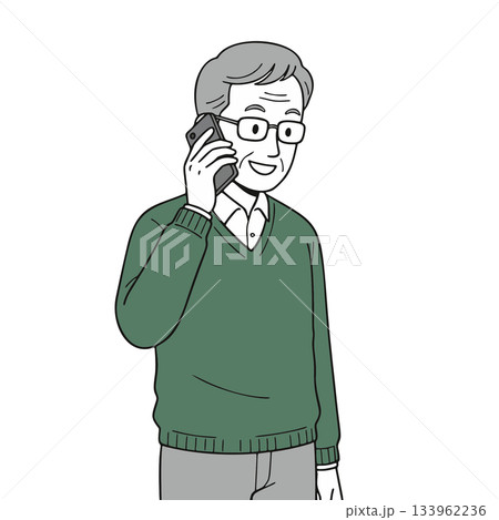 スマートフォンで通話するシニア男性のイラスト 133962236