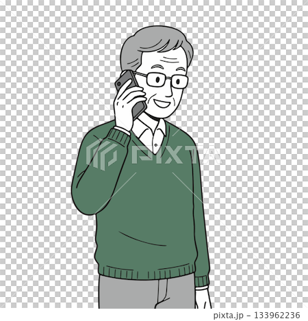 スマートフォンで通話するシニア男性のイラスト 133962236