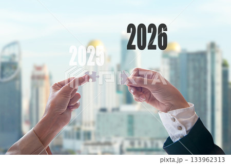 2025 jigsaw matching 2026 for start up New teamwork and business working.   133962313