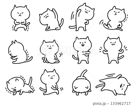 ストレッチする猫の線画イラストセット 133962717