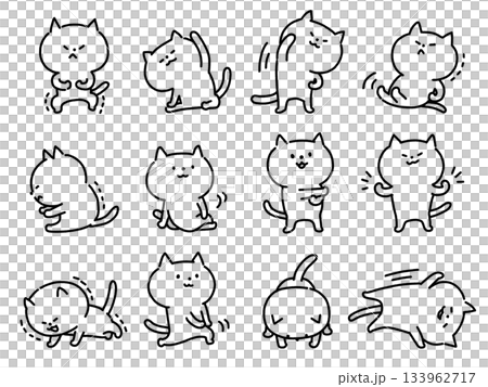 ストレッチする猫の線画イラストセット 133962717