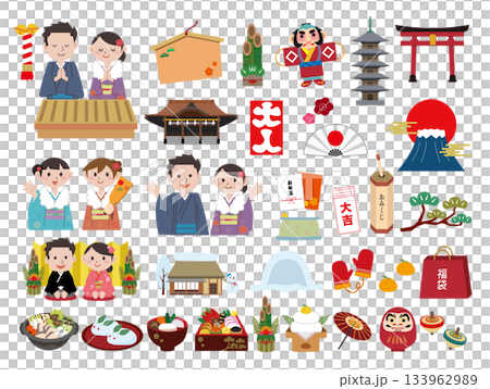 Japanese New Year illustration material set 133962989