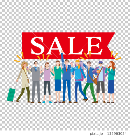 促銷標誌和快樂的人們 133963024