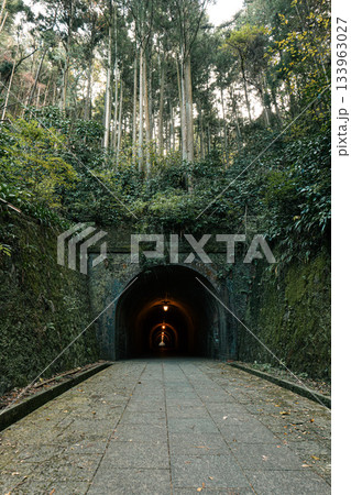 苔むした石壁に囲まれた宇津ノ谷トンネルと歴史的レンガアーチの情緒ある風景 苔むした石壁に囲まれた宇津ノ谷トンネルと歴史的レンガアーチの情緒ある風景 133963027