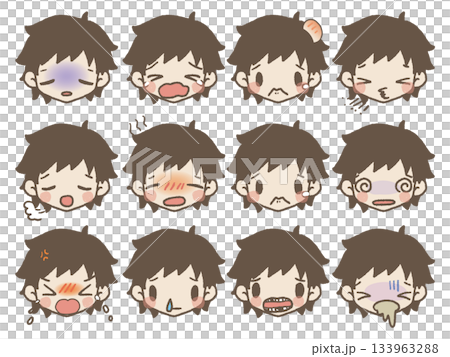 手繪男孩臉部表情套裝 3 意外 133963288