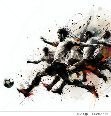 サッカー 抽象画 シルエットと色彩の飛沫 アート | スポーツの躍動感とインクスプラッシュ サッカー 抽象画 シルエットと色彩の飛沫 アート | スポーツの躍動感とインクスプラッシュ 133963346