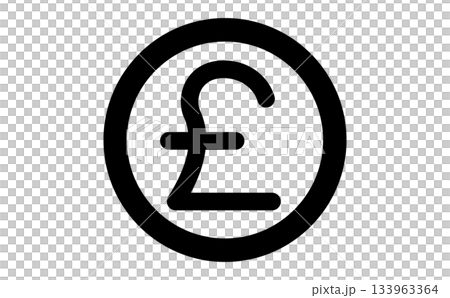 Simple black line drawing icon of pound currency in a circular mark 133963364