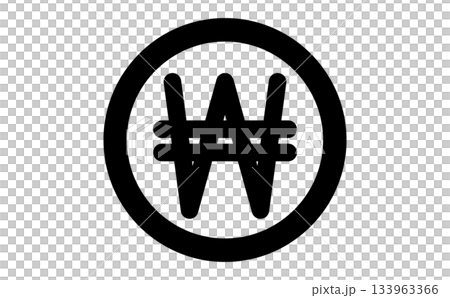 Simple black line drawing icon of won currency in a circular mark Simple black line drawing icon of won currency in a circular mark 133963366