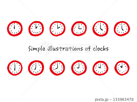 色ベタの手描きで描いた時計のイラスト素材	 133963478