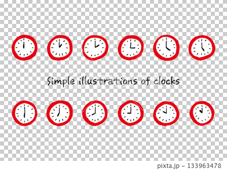 色ベタの手描きで描いた時計のイラスト素材	 133963478