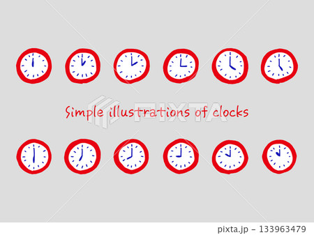 色ベタの手描きで描いた時計のイラスト素材 色ベタの手描きで描いた時計のイラスト素材 133963479