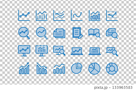 Data analysis and research simple line blue icon set 133963583