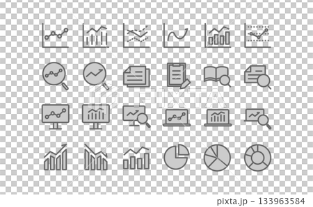 データ分析・調査のシンプルな線画のグレーのアイコンセット データ分析・調査のシンプルな線画のグレーのアイコンセット 133963584