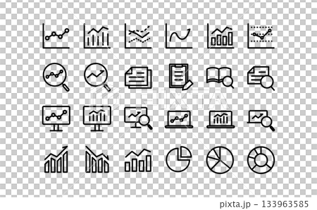 Data analysis and research simple black line icon set 133963585