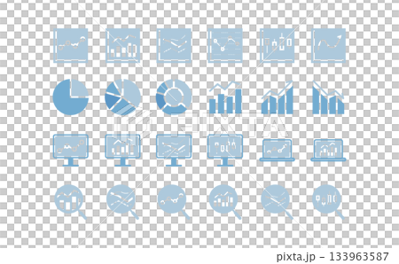 Data analysis and research simple blue silhouette icon set Data analysis and research simple blue silhouette icon set 133963587