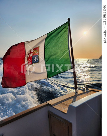 Italian Flag Waving from Boat 133963846