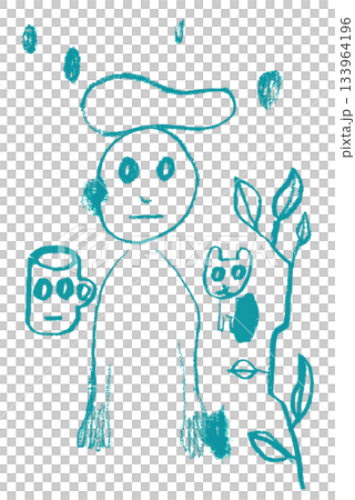 手繪插圖,描繪了一個人、一隻貓、一盆室內植物和一個用藍綠色線條勾勒出臉部的馬克杯。 手繪插圖,描繪了一個人、一隻貓、一盆室內植物和一個用藍綠色線條勾勒出臉部的馬克杯。 133964196