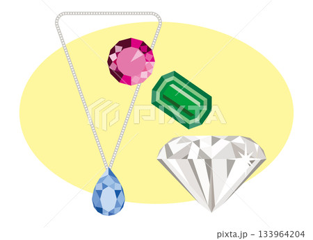 ダイヤモンド、ルビー、サファイア、エメラルドのセットのイラスト 133964204