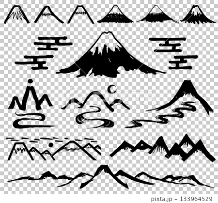 Mountain hand-drawn calligraphy illustration set Mountain hand-drawn calligraphy illustration set 133964529