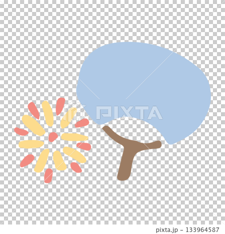 簡明易懂的園行司插圖（無主線，易於理解）| 夏季祭典插圖（扇子和煙火） 133964587