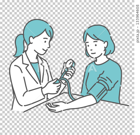 女性の医療従事者による成人女性の血圧測定イラスト 133964608