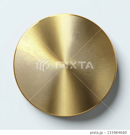 ゴールドメタルの円形プレート｜高級感のある金属テクスチャ素材 133964680