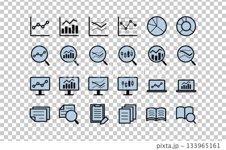 Data analysis and research simple black line blue icon set 133965161