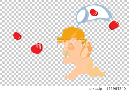 飛び回るハートの愛を追いかけるキューピッドのイラスト 133965240