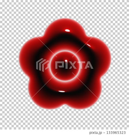 A simple, plump, glossy 3D icon of a flower. A blood-red decorative illustration. 133965323