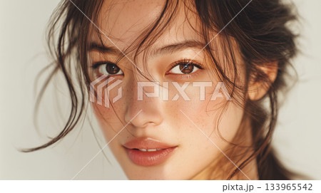 艶やかな肌が際立つ女性の美麗ポートレート｜自然光と素肌感が魅力のビューティーイメージ 133965542