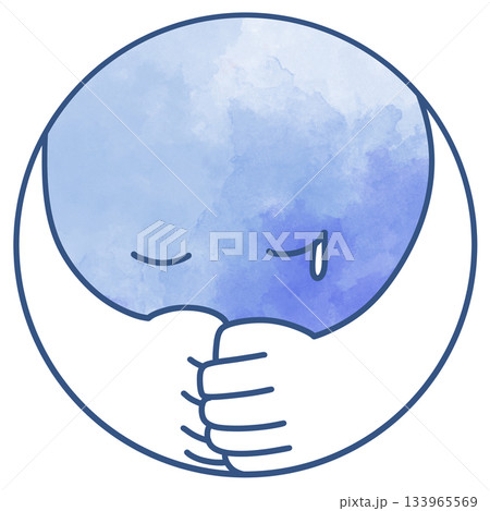 まるい水彩の悲しい腕しっかりデザインふち付き 133965569