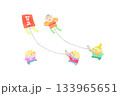 お正月　凧あげで遊ぶかわいい猫の水彩イラスト素材 133965651