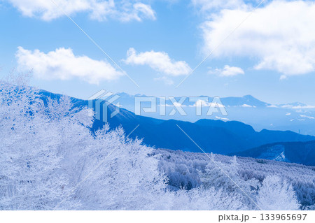 【冬素材】白銀の霧氷の風景【長野県】 133965697