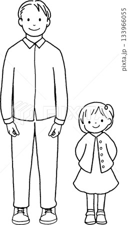 父と娘の可愛らしいイラスト。白黒 133966055
