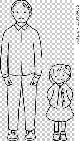 父と娘の可愛らしいイラスト。白黒 133966055
