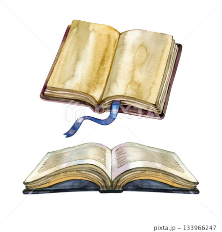 Watercolor open Bible symbolizing knowledge, faith and spiritual wisdom. Warm gentle tones create a sacred atmosphere. Perfect for Christian designs, study materials, church graphics and inspirational Watercolor open Bible symbolizing knowledge, faith and spiritual wisdom. Warm gentle tones create a sacred atmosphere. Perfect for Christian designs, study materials, church graphics and inspirational 133966247