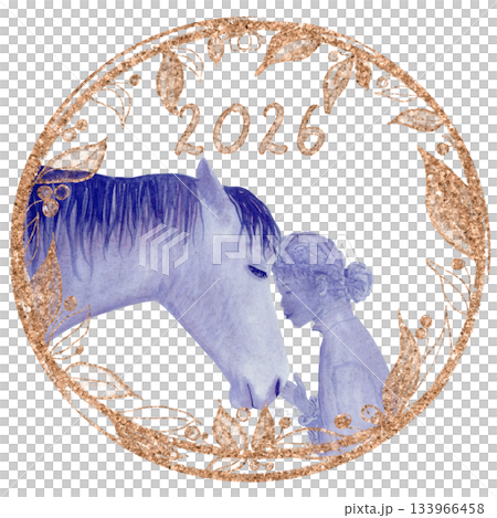 Gentle moment between horse person, watercolor illustration isolated on white painted in purple, golden accent. Perfect for year 2026 calendar, animal designs, trust, kindness, emotional storytelling Gentle moment between horse person, watercolor illustration isolated on white painted in purple, golden accent. Perfect for year 2026 calendar, animal designs, trust, kindness, emotional storytelling 133966458