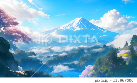 空の雲と雲の上に浮かぶ冠雪の冠雪した美しい山並み 空の雲と雲の上に浮かぶ冠雪の冠雪した美しい山並み 133967006