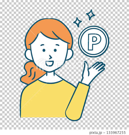 ポイント獲得を喜ぶ笑顔の女性イラスト 133967255