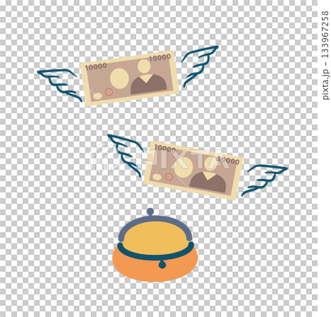 がま口財布からお金が飛んでいっているイラスト_出費・散財 133967258