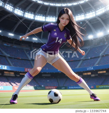 サッカー女子紫ユニフォームNo.14 攻撃開始 133967744