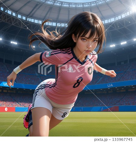 サッカー女子ピンクユニフォームNo.8 疾走 サッカー女子ピンクユニフォームNo.8 疾走 133967745