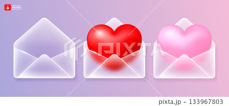 Valentines Day Envelope Set With Glass Morphism Effect Valentines Day Envelope Set With Glass Morphism Effect 133967803