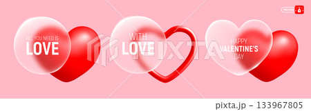 Valentines Day Design Elements Set With Glass Morphism Effect 133967805